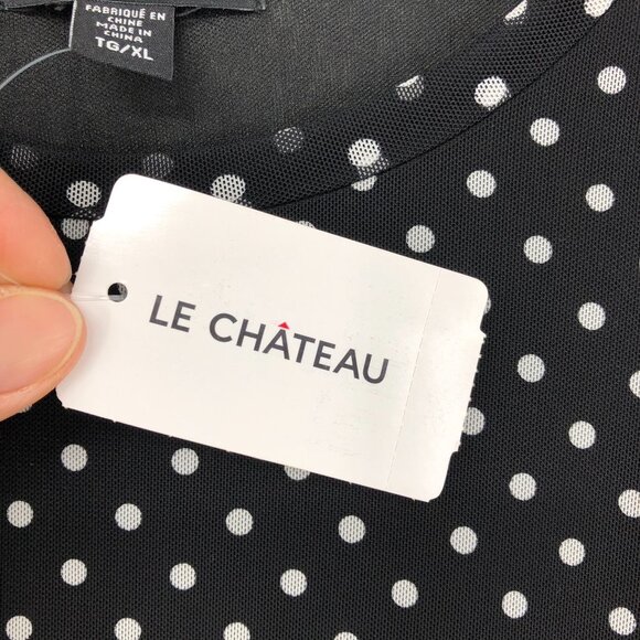 Le Chateau Black white Polka Dot short sleeve ruched NWT Dress Size XL - Picture 10 of 16